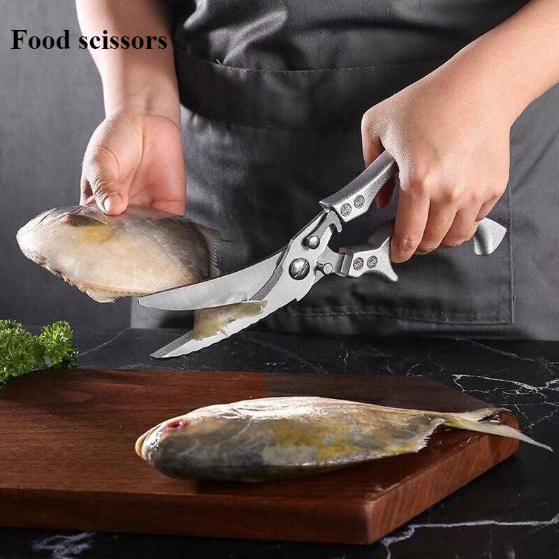 Household Food Scissors Kitchen Stainless Steel Chicken Bone Scissors Kill Fish Barbecue Scissors Powerful Multi-functional Scissors Food Scissors