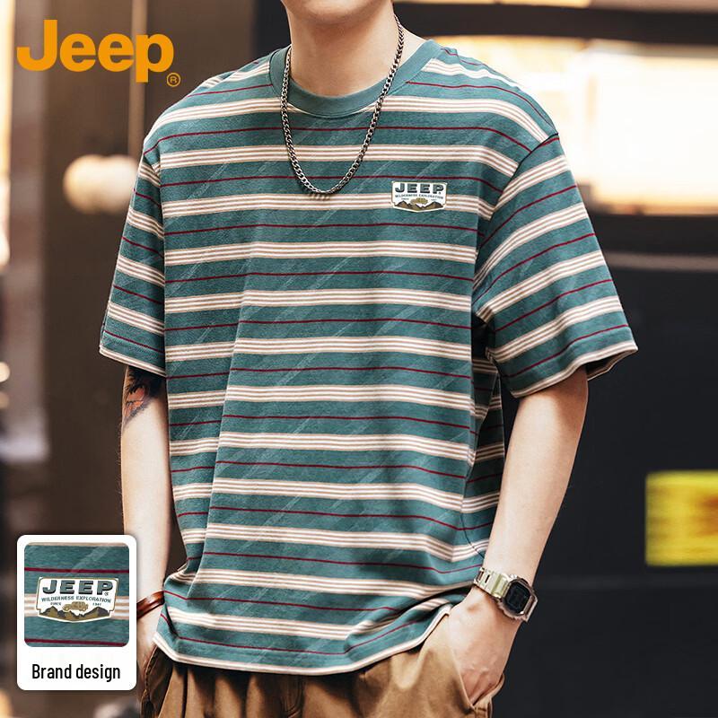 Jeep Men s Heavyweight Color-block Striped Short Sleeve T-Shirt XL
