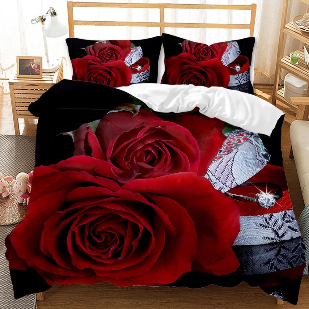 

Rose Duvet Cover Red Rose Floral Wedding Twin Bedding Set Valentine S Day Gift For Lover Double Queen King Polyester Qulit Cover EU single(135x200cm)