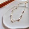 Radiant Rose Pendant Necklace: Titanium Steel, Rice Grain Freshwater Pearls, Mother-of-Pearl Stars, Women's Clavicle Chain
