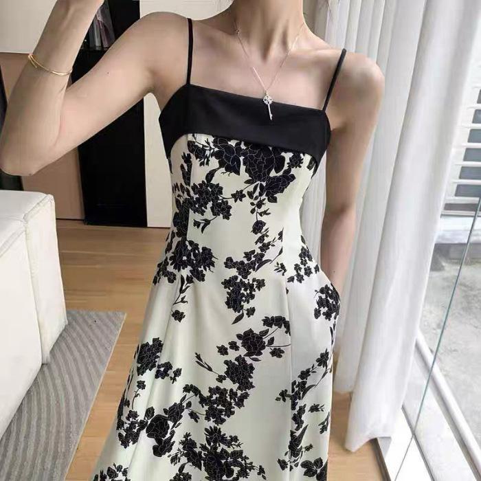 

Summer French suspender skirt temperament floral suspender dress women s new light and mature style thin waist dress 2XL