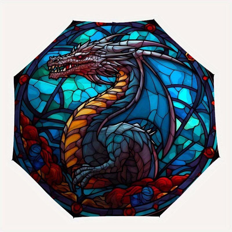 Stained Dragon Wall Art: Colorful Fantasy DecorUmbrella, Portable 3-Fold Compact Umbrella,Christmas Gift ES515