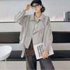 Womens Vintage Motorcycle Denim Jacket Loose Fit Casual Chic With Belted Waist Fall Style
