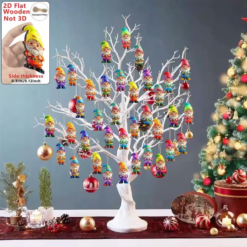 30 Stück bunte Holz-Weihnachtswichtel-Anhänger, Xmas-Elfen-Hängeornamente für Heimdekoration & Weihnachtsfeier-Zubehör