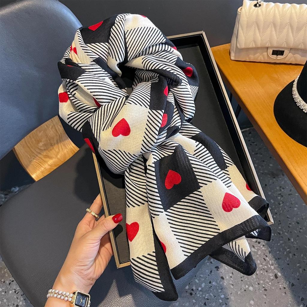 Patchwork Contrasting Color Cartoon Cotton and Linen Scarf Versatile and Elegant Shawl Scarf Beach Scarf Simple Woman Scarf