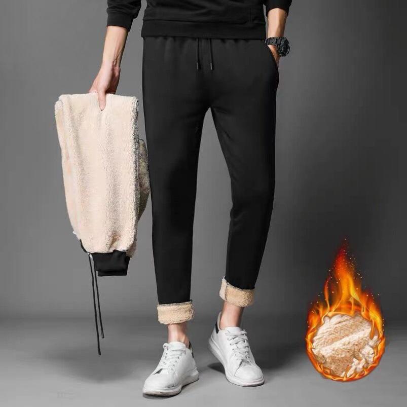 Men's 2024 Warm Lambskin Thickened Plus Velvet Sweatpants - Autumn/Winter Loose Fit Sports & Workwear Trousers