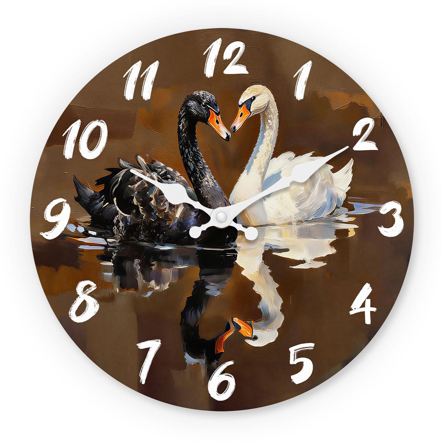 High-Quality Swan Heart-Shaped High-Quality Pattern High-Quality Wooden High-Quality Wall High-Quality Clock, 10-16Inch High-Quality Silent (as the picture,10Inch)
