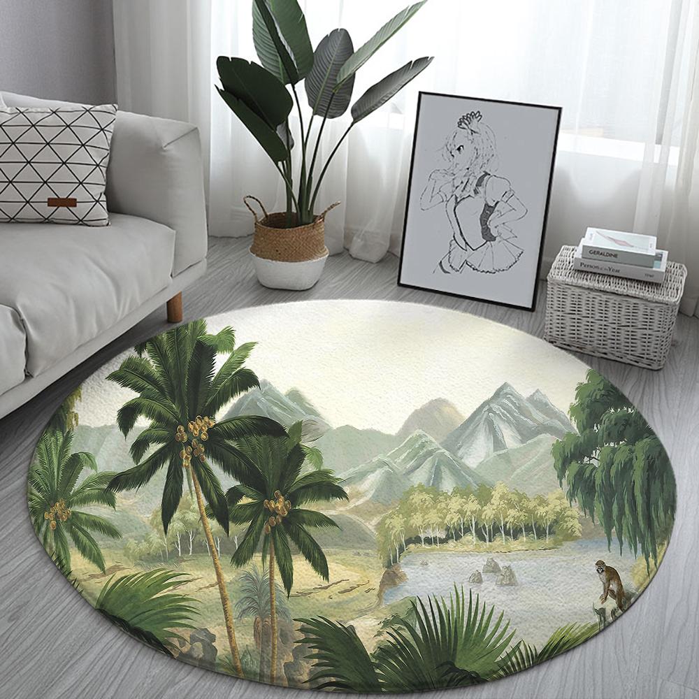 Lotus Pattern Circular Floor Mat Landscape Painting Printed Carpet Home Living Room Bedroom Decoration Floor Mat Door Mat