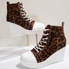High Top Herbstmode Neu Runde Zehenpartie Gespleißt Leopard Schnürung Plateau Rutschfest Abriebfest Keil Einzeln