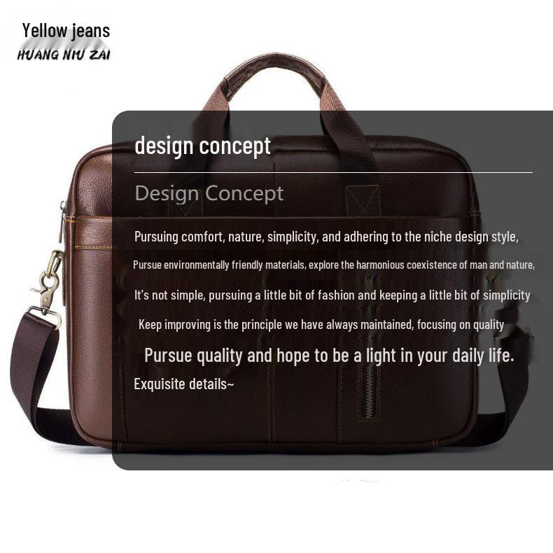 Men's Genuine Leather Business Laptop Briefcase - Large Capacity, Top Layer Cowhide, Crossbody Shoulder Bag