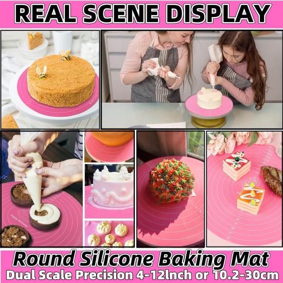 Silicone Baking Mat Cake Mat Silicone Cake Mat Silicone Baking Mat with Measurements for CakeTurntable Stand Non-Stick Heat Resistant Pastry Baking