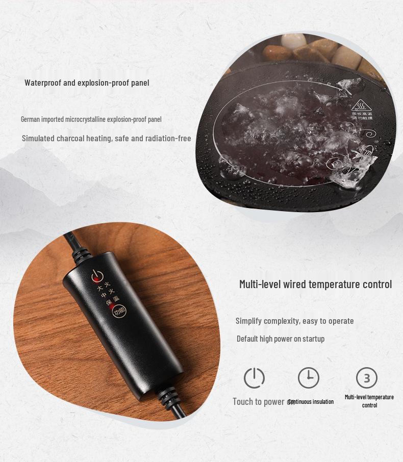 Chinese Style Indoor Tea and Wine Warmer Set with Electric Ceramic Stove and Glass Teapot