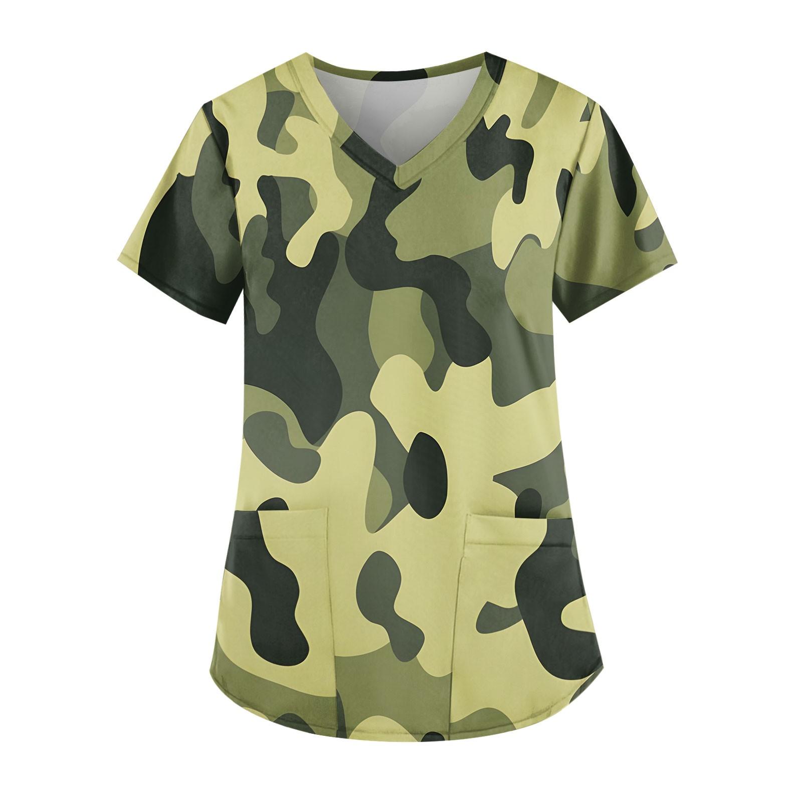 

Женская мода V-образный вырез повседневные камуфляжные принтованные топы с карманами рабочая одежда L