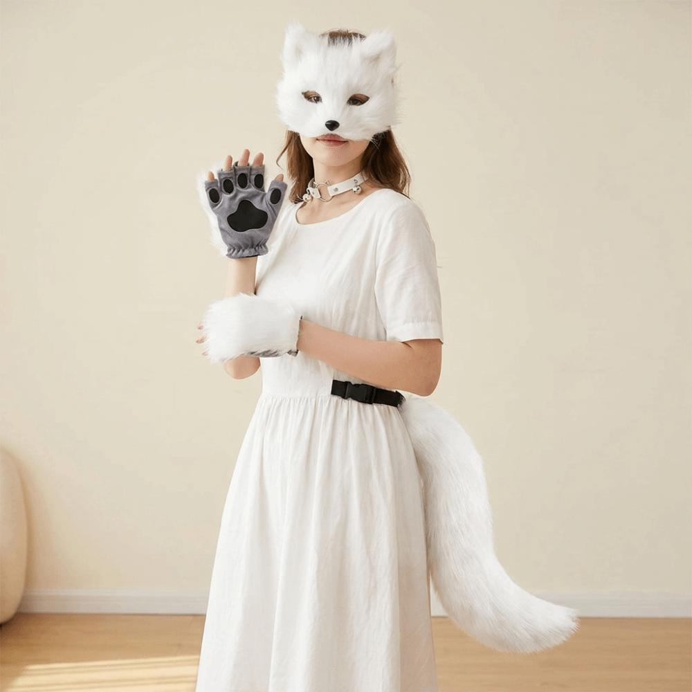 Funny Animal Costume Set Polyester Tail Mask Paw Gloves Full Set Plush Cosplay Mask Masquerade