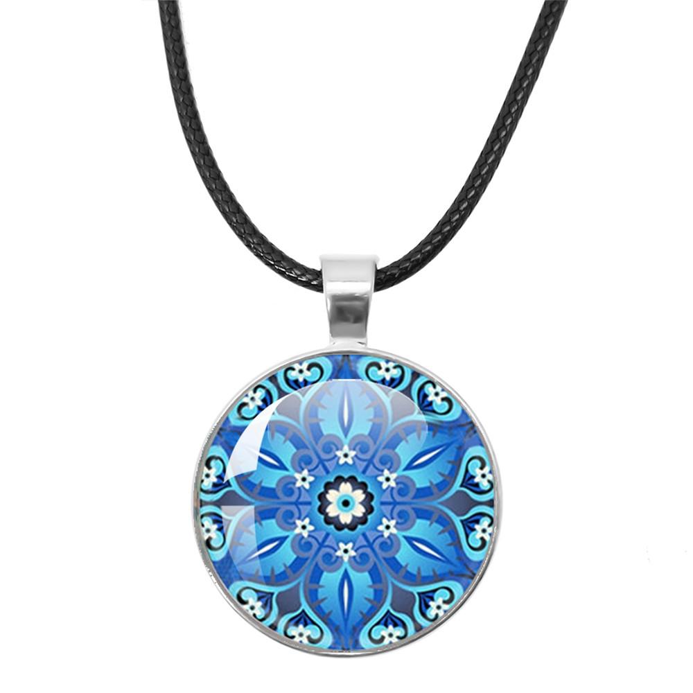 Klassische Lebensblume Seilkette Glasanhänger Halsketten Mandala Elegante und komplexe Muster Halsketten Damen Cabochon Schmuck