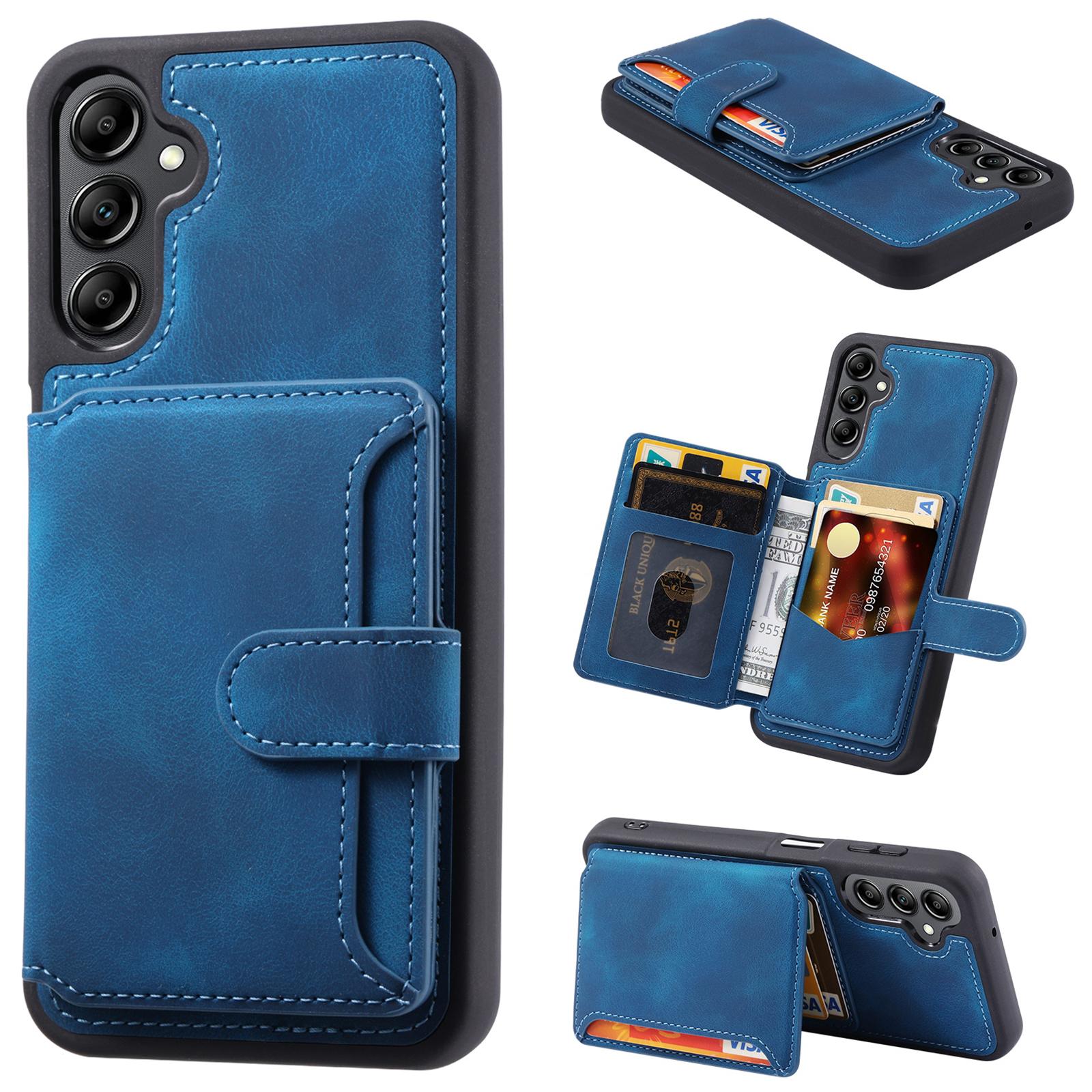 

Для Samsung Galaxy A35 5G чехол RFID блокирующий кошелек кожаный чехол TPU с подставкой Navy Blue