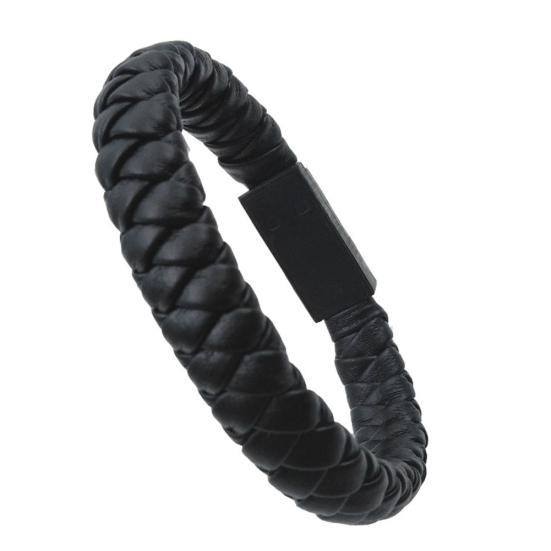 Portable Faux Leather Type-C Micro USB Woven Mini Charging Bracelet Data Cable