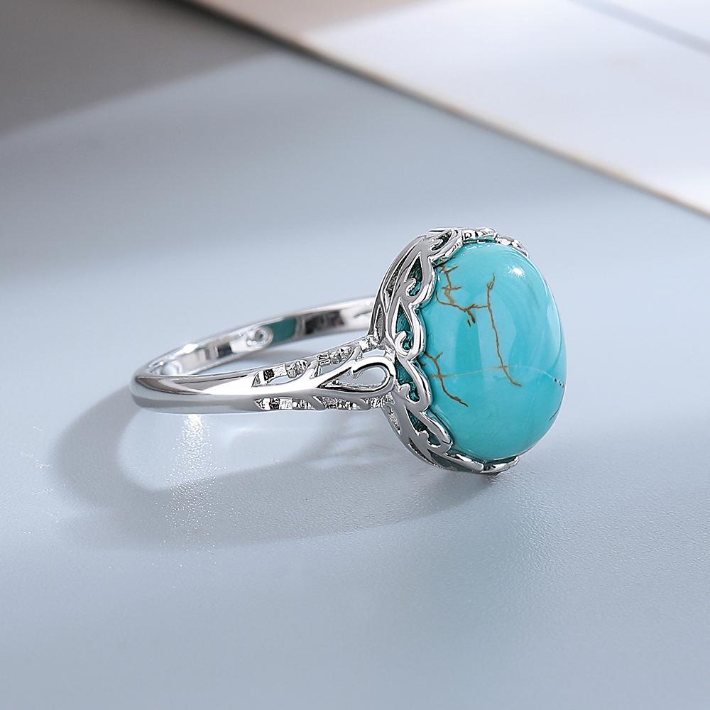 Silver  Ring 10*12MM Round Natural Moonstone Amethyst Agate Stone Vintage Ring For Women Party Gifts