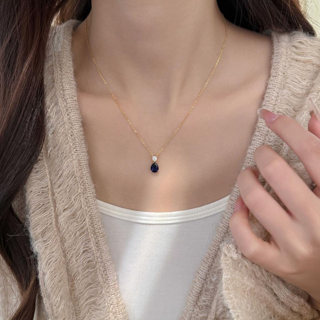 Necklace, Fashionable and Versatile, Colorful Water Droplet Pendant Necklace, Women's High-end, Light Luxury, Niche Collarbone Chain