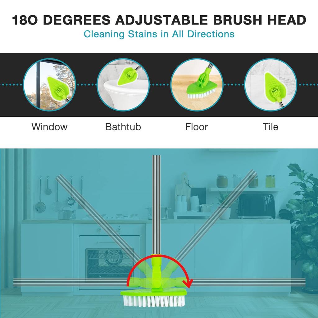 2 in 1 Scrub Cleaning 1/2/3pcs Sponge Brush with Long Handle Bristles Bathroom Toilet Kitchen Tile Wall Lightweigh Detachable