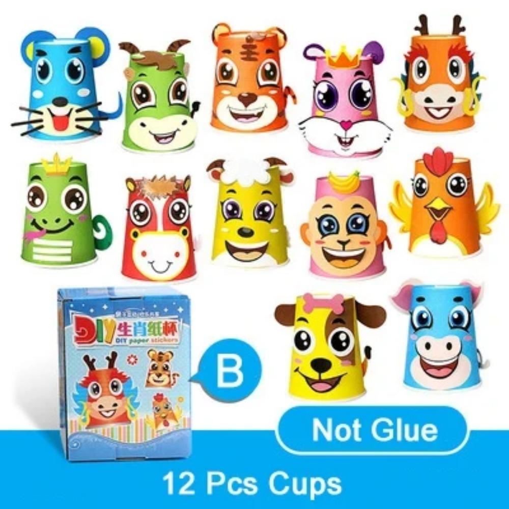 Children Paper Cups Sticker Toy 3D DIY Handmade Material Kit Whole Set Kids Kindergarten Early Childhood Education Toys TMZ