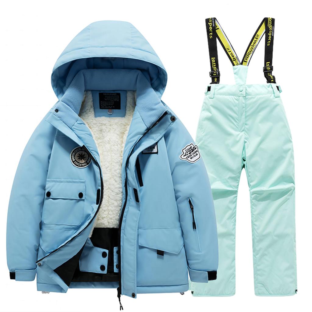 Children's Fashion Skiwear Set Boys' And Girls' Thickened Waterproof Warm Ski Suit Jacket And Trousers Outfit Set