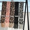 Vintage Leopards Print Tassels Scarf Soft Acrylic Neckerchief Warm Fashion Scarves for Women Warm Accessory