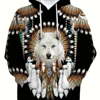 Mens Wolf 3D Print Hoodie Graphic Sweatshirt with Vibrant Design Autumn Winter Style  Hooded Pullover with Warm Kangaroo Pocket