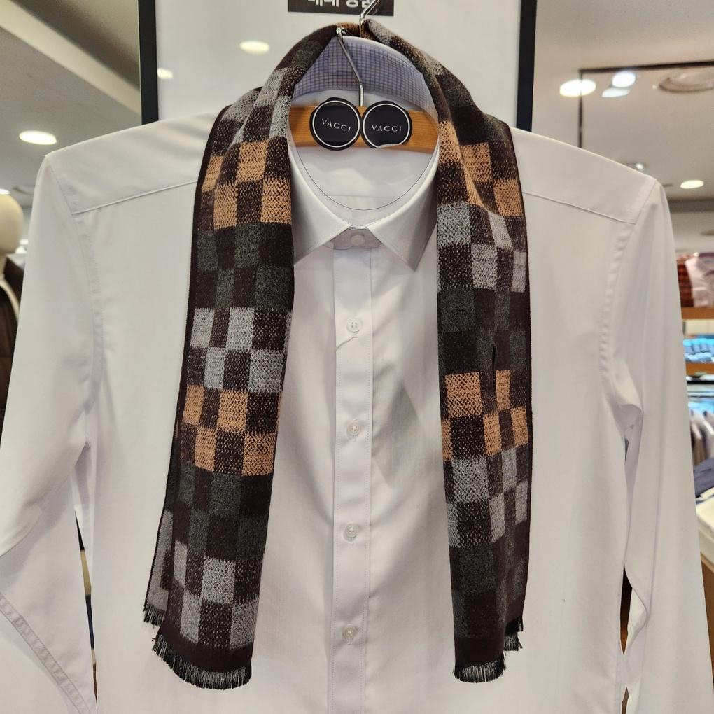 Men's Winter Fitted Brown Beige Gray Brown Mixed Square Check Petite Slim Muffler VM1M4BS110I0