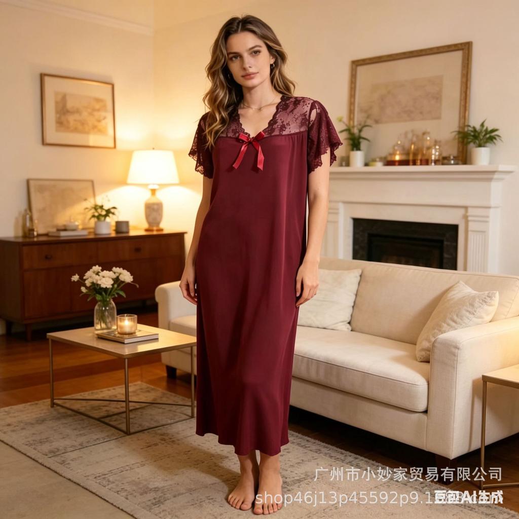 Women's pajamas lace nightdress threaded purple casual elegant loungewear new explosion