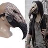 Comfortable Breathable Face Masque Long Nose Raven Masquerade Masque, Steampunk Bird Beak Cosplay Costume, Retro Wood Grain Cushion Latex Scary Creepy