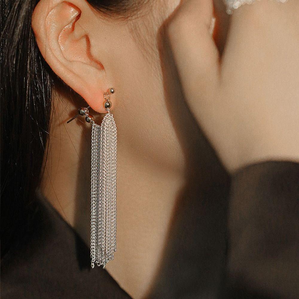 

Bling Bling Pearl Earrings Silver Rhinestone Earrings Delicate Long Tassel Dangle Earrings Gift