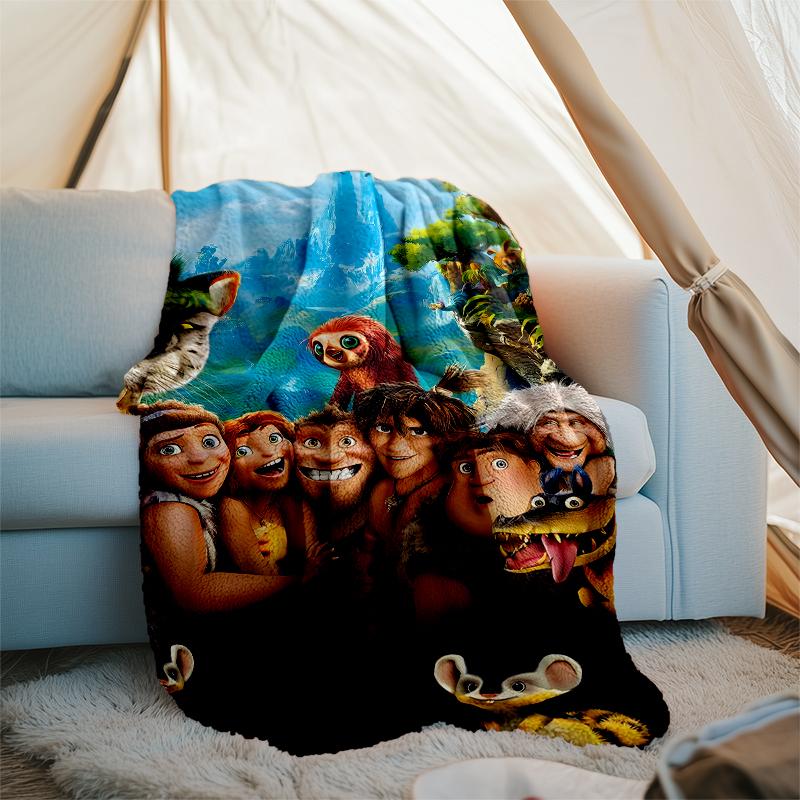 Coperta stampata a tema I Croods - Perfetta per divano, letto, viaggi e uso all'aperto | Lavabile in lavatrice, accogliente e resistente.