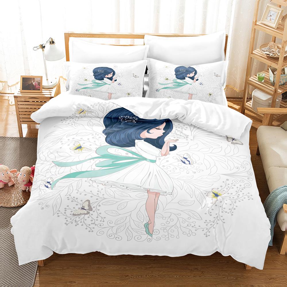Impression 3D Dessin Animé Princesse de Ballet Hiver Ensembles de Housse de Couette Joli Ensemble de Literie Petite Fille Pour Enfants Adolescentes Femmes Violet, Rose