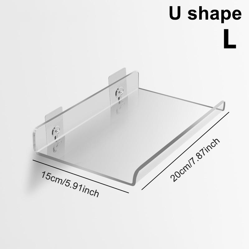 Clear Acrylic Rack For Wall L/U-Shaped Punch-Free Wall Board Storage Bathroom Kitchen Living Room Wall Display Rack Organizer
