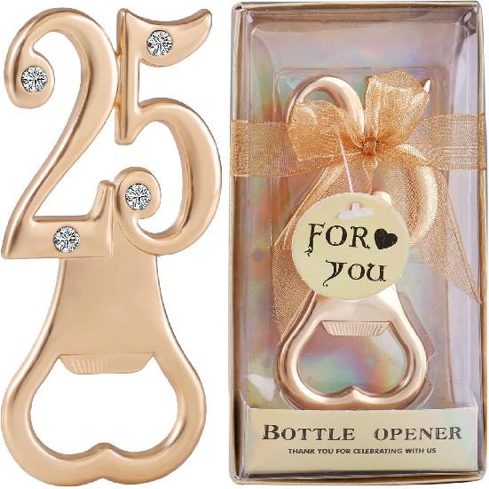 24pcs 25th Birthday Beer Bottle Opener for 25th Birthday Party Favors 25th Wedding Anniversaries Souvenirs Favors Gifts Decorations (24, Golden-25th)