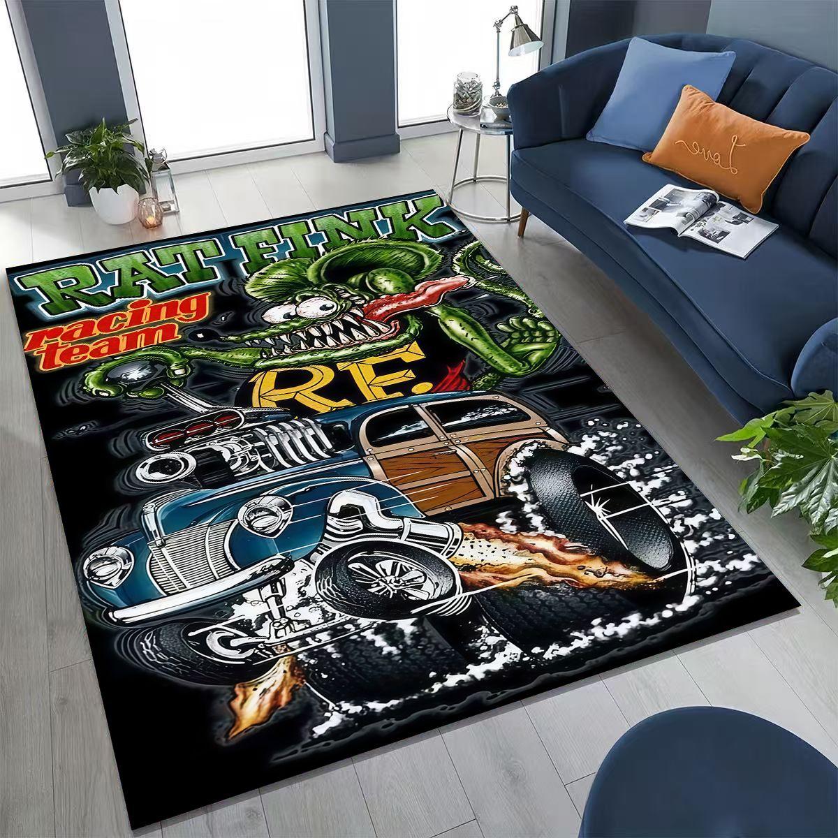 

3D Бунтарский RAT FINK Автомобили Знак Мультяшный Ковер для Спальни Гостиной Дивана Дома Декор Приветственный Коврик, Большой Детский Игровой Нескользящий Напольный Коврик 40x60cm( 15x23in )
