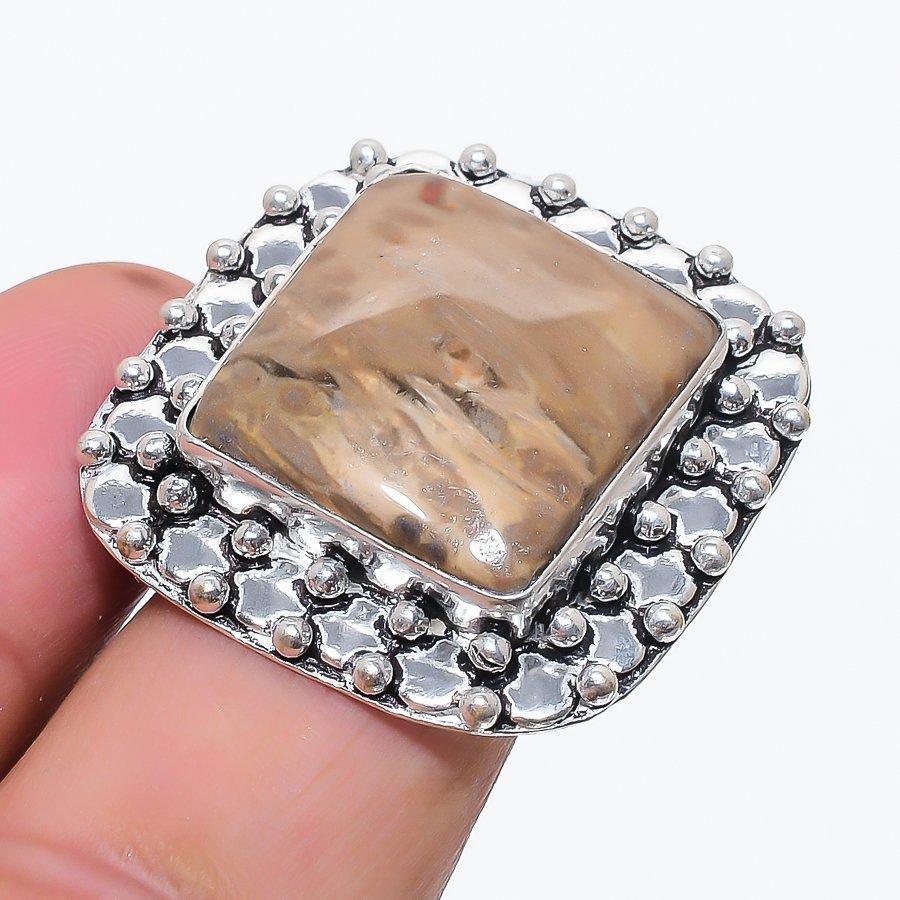 

Натуральный Плюмовый Корневой Яшма 925 Стерлинговое Серебро Ювелирное Кольцо Размер 7.5 q5v56