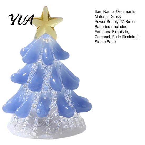 Handcrafted Holiday Keepsake Handmade Glass Christmas Tree Lighted Figurine, Mini Luminous Xmas Small Art Gift Night Light, Tabletop Decoration