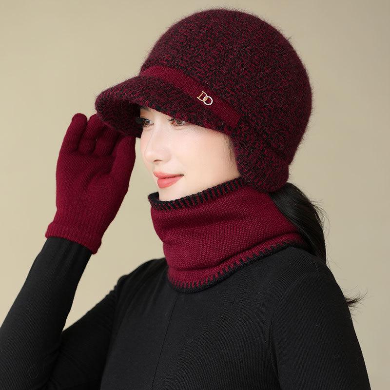 Rabbit fur warm hat lady mother autumn and winter cold ear protection cap tide grandma scarf hat