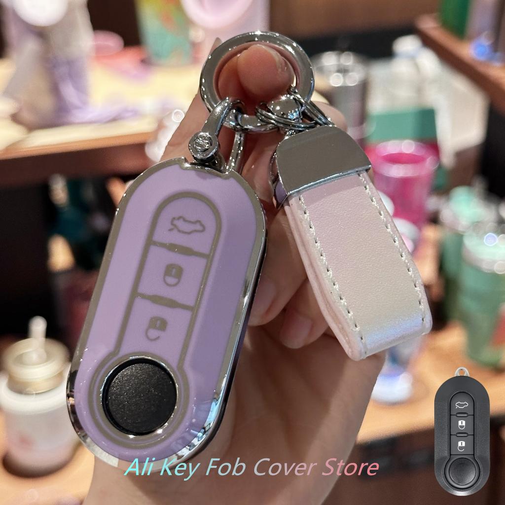 Key Fob Cover For Fiat Grande Punto, Evo, Panda, Bravo, Stilo, 500L and Lancia Y, Delta Musa Car Keychain Lanyard