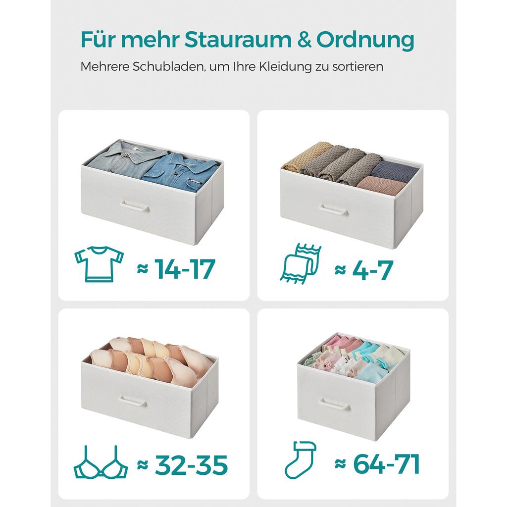 SONGMICS LTS523W57 Chest of Drawers, Closet, Storage Unit, 7 Drawers In Fabric with Handles, Metal Frame, Modern Style, White and Wood Colour