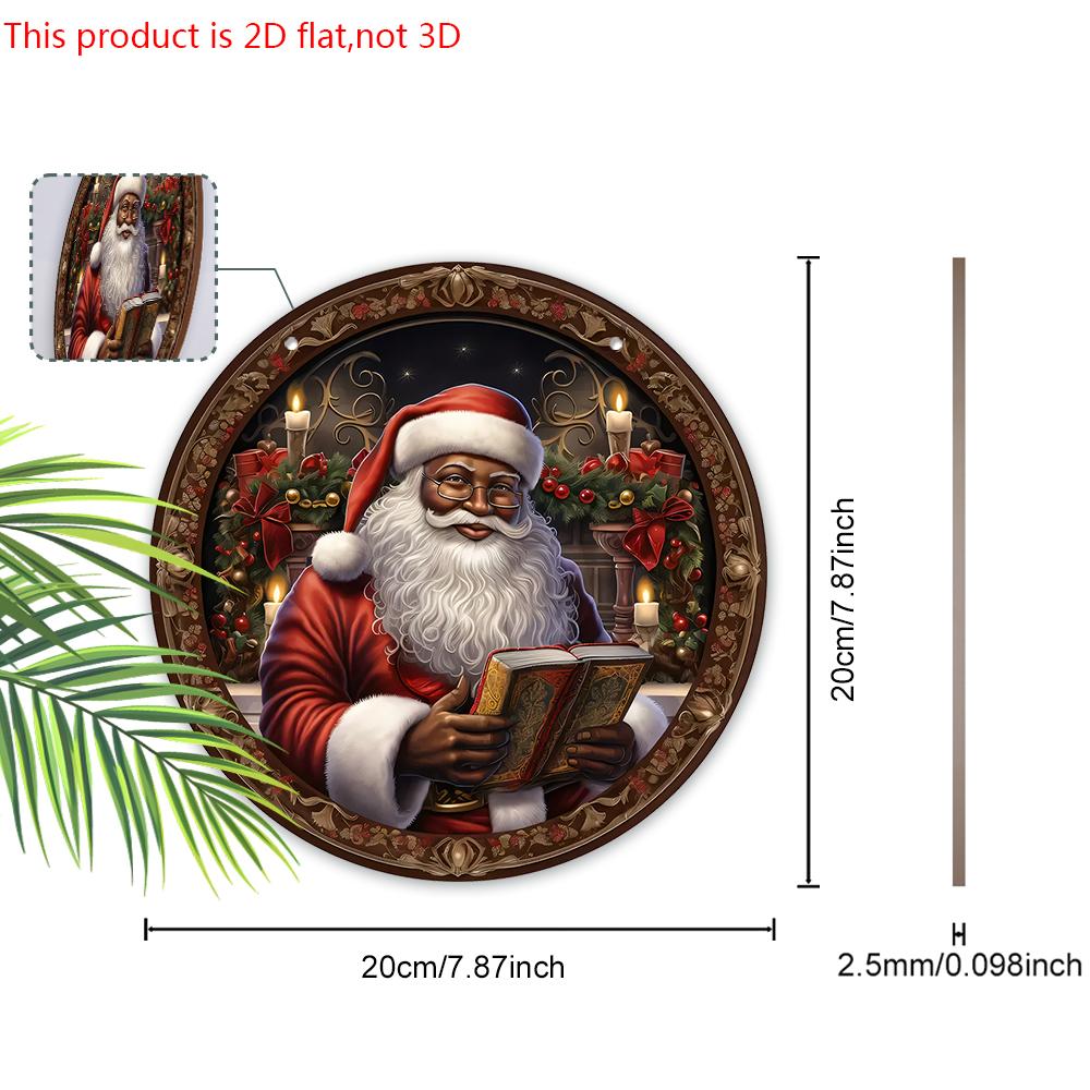 Black Santa Claus Wooden Christmas Sign - Navidad Round Sign for Yard Door Wall Hanging Decor - Ideal Christmas Decoration