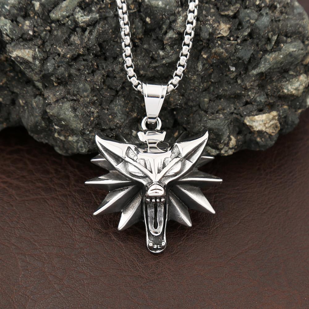 Vintage Stainless Steel Wolf Head Pendant Punk Hip Hop Geralt of Rivia Slavic Vikings Necklaces For Men Women  Jewelry