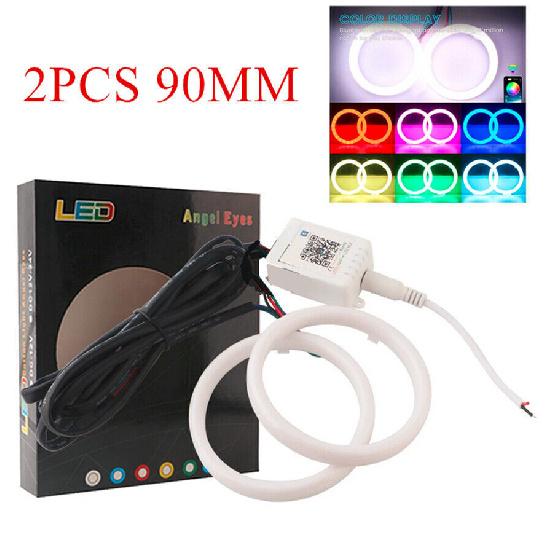 Colorful APP Bluetooth Car Headlight 90mm RGB Angel Eye Halo Rings 90mm For Car