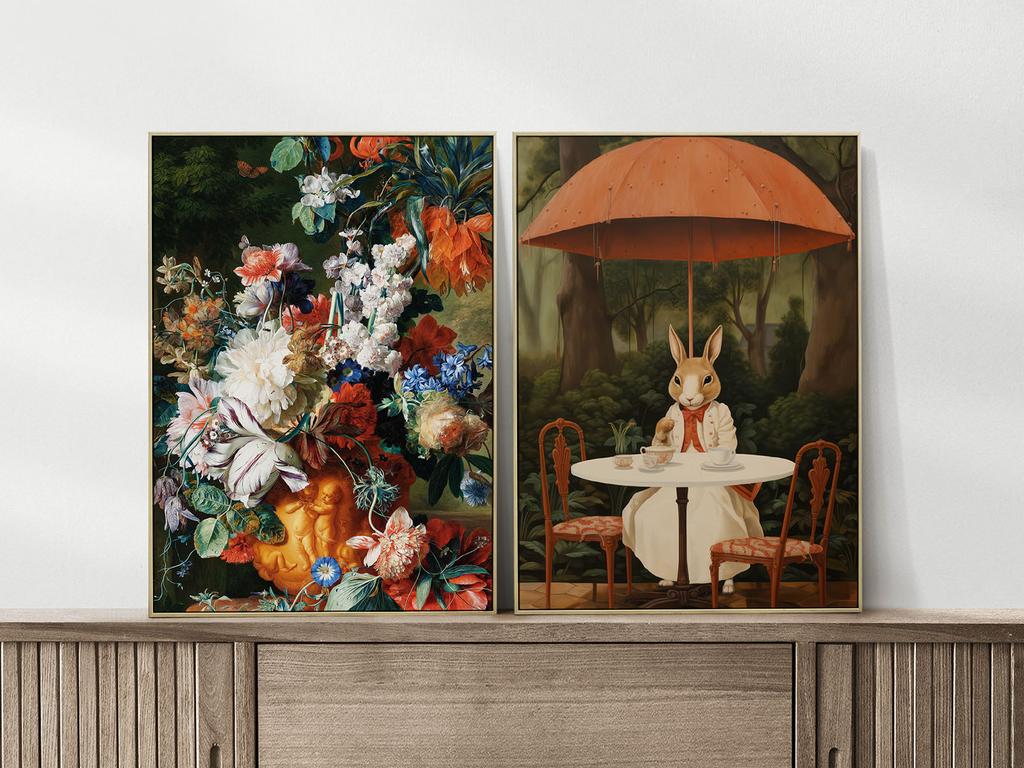 Zestaw dwóch plakatów kwiaty zając