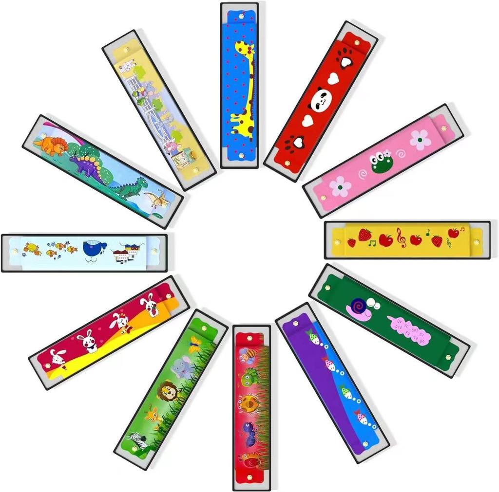 Wooden Double Row 16 Mouth Harmonica - Musical Teaching Instrument for Boys and Girls