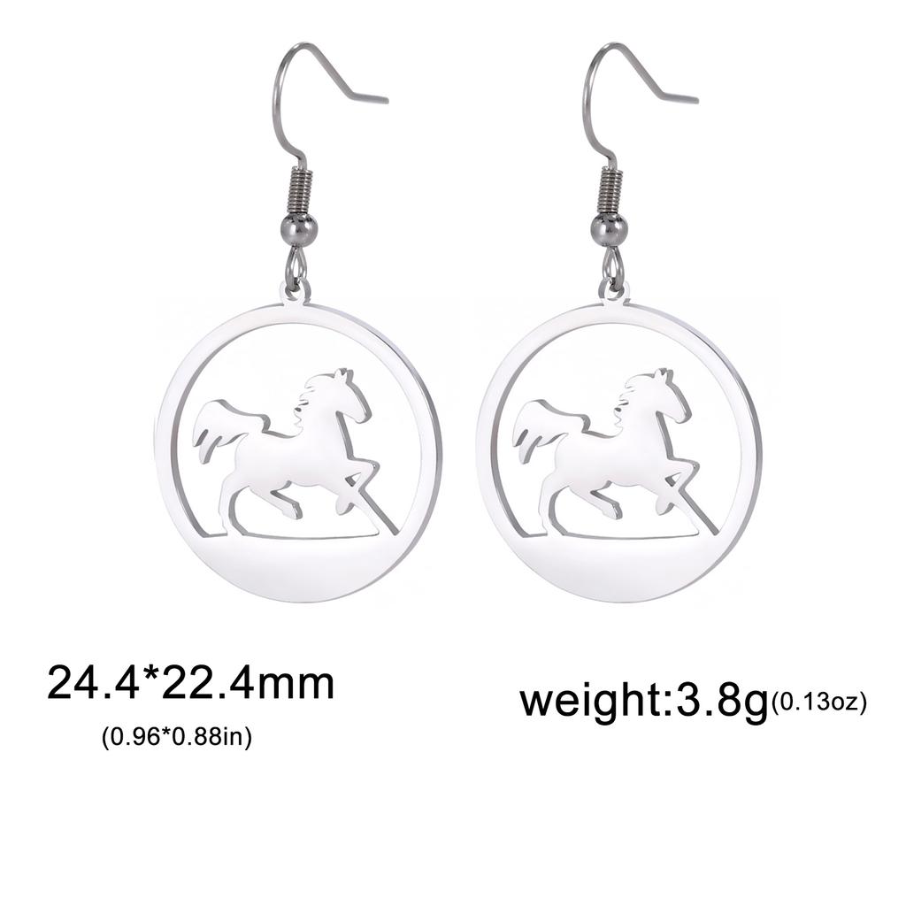 Cool Running Horse Drop Earrings Women Stainless Steel Clear Zircon Round Earrings Gold Animal Jewelry Gift