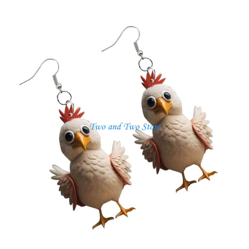 HX6F Adorable Cartoon Chicken Earrings for Women Ear Studs Adornment Trendy Ear Hooks Charm Ornament Jewelry Accessories
