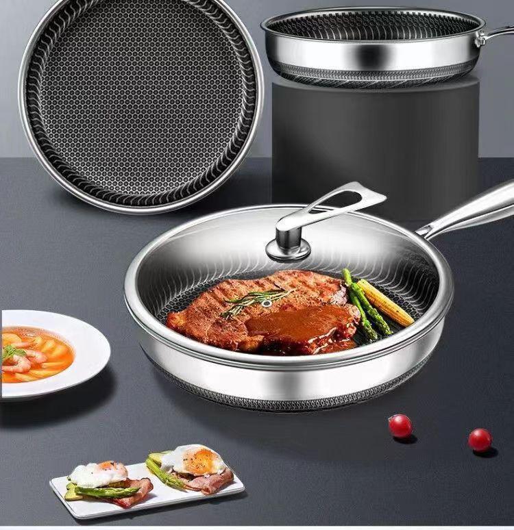 316L Stainless Steel Non-Stick Double-Sided Frying Pan for Eggs and Steak, Coating-Free, Flat-Bottom.